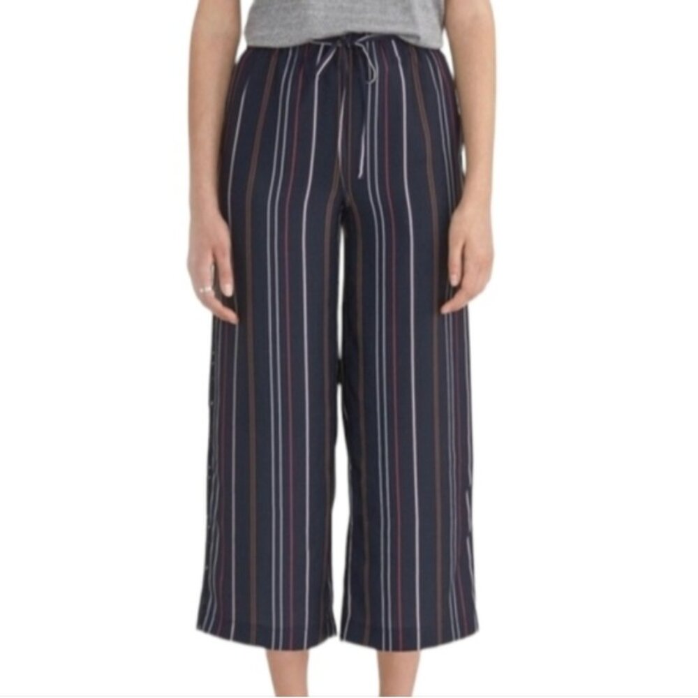 FRANK and Oak wide striped navy blue palazzo culotte size XS A7